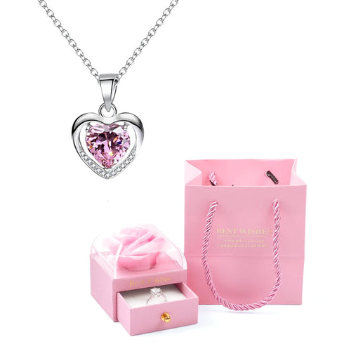 Colar Coração Eterno com Caixa Cor de Rosa de Rosa