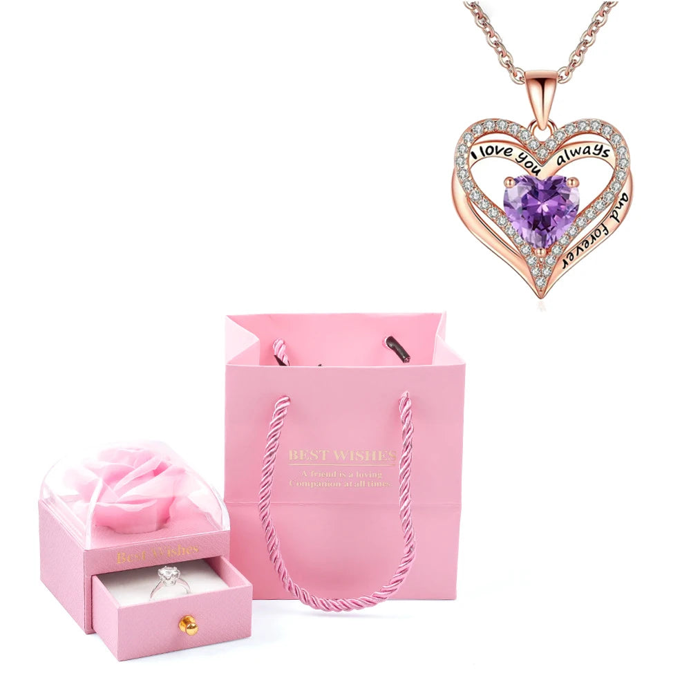 Colar Coração Eterno com Caixa Cor de Rosa de Rosa
