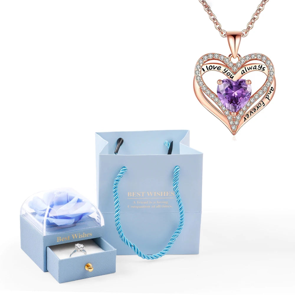 Colar Coração Eterno com Caixa Azul de Rosa