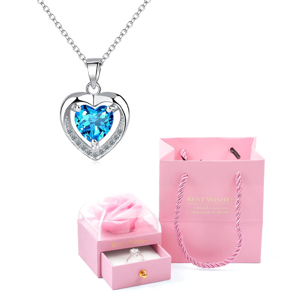 Colar Coração Eterno com Caixa Cor de Rosa de Rosa