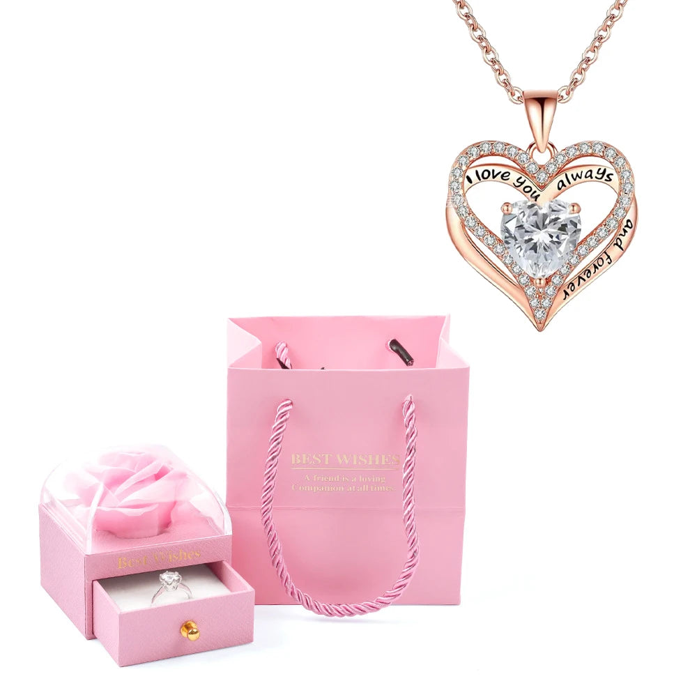 Colar Coração Eterno com Caixa Cor de Rosa de Rosa