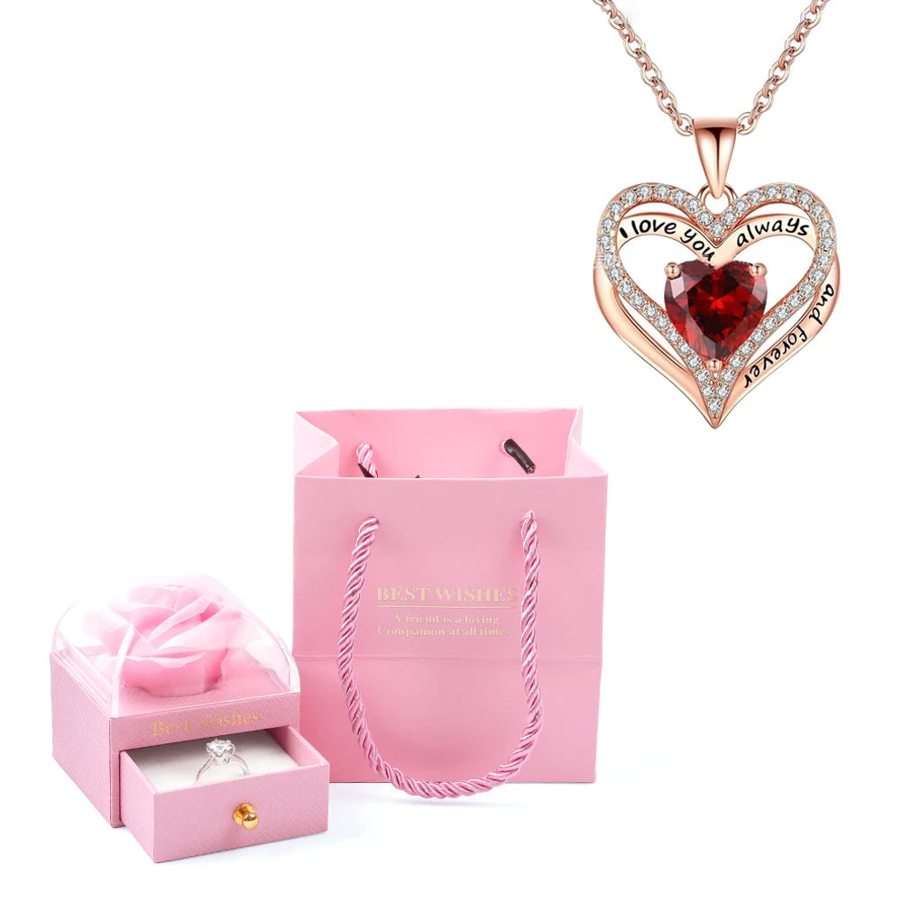 Colar Coração Eterno com Caixa Cor de Rosa de Rosa