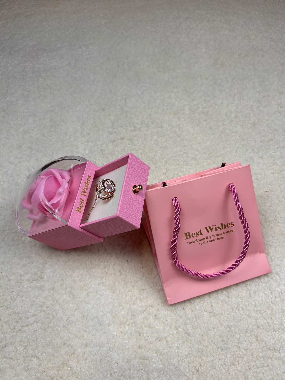 Colar Coração Eterno com Caixa Cor de Rosa de Rosa