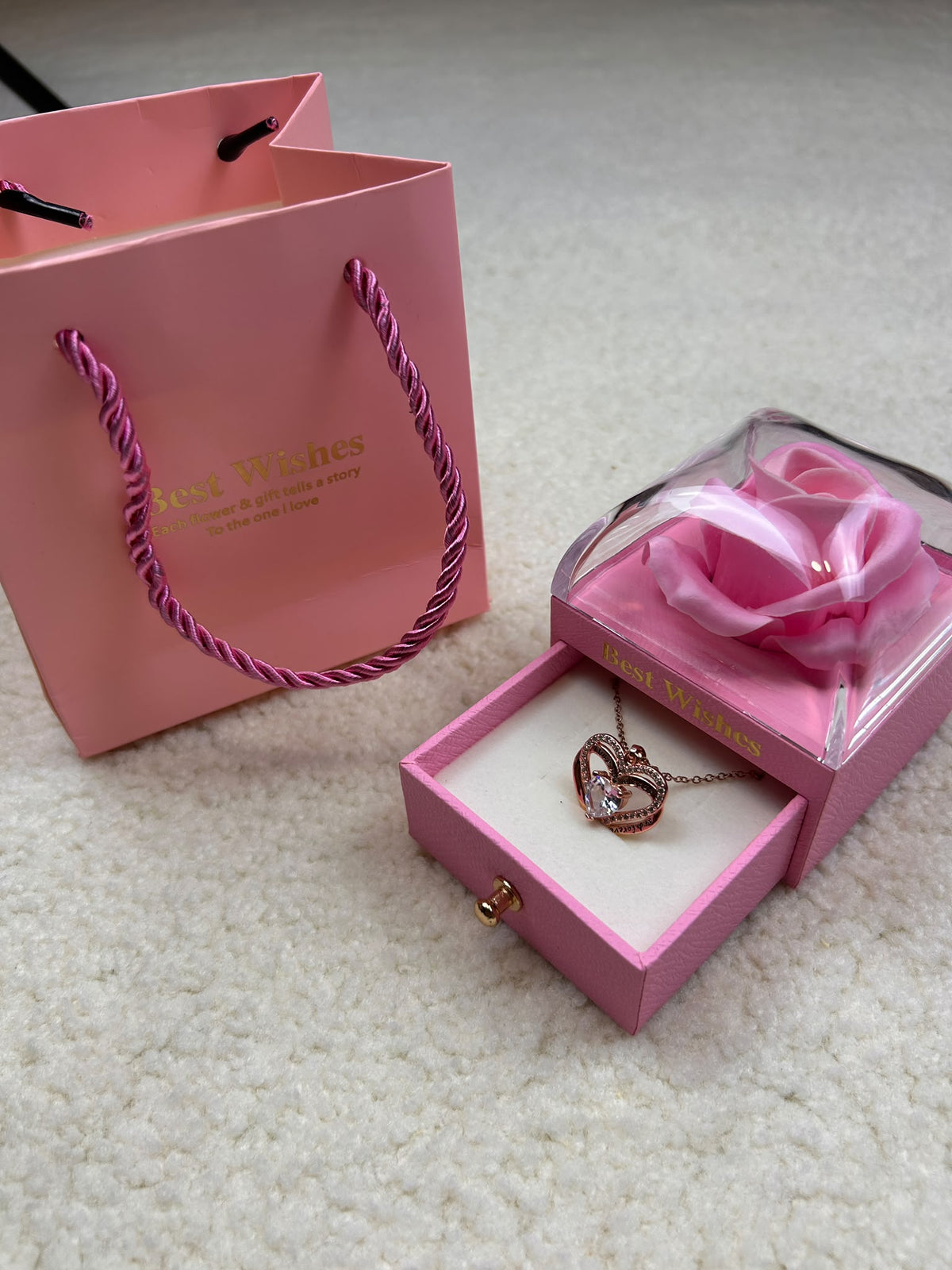 Colar Coração Eterno com Caixa Cor de Rosa de Rosa